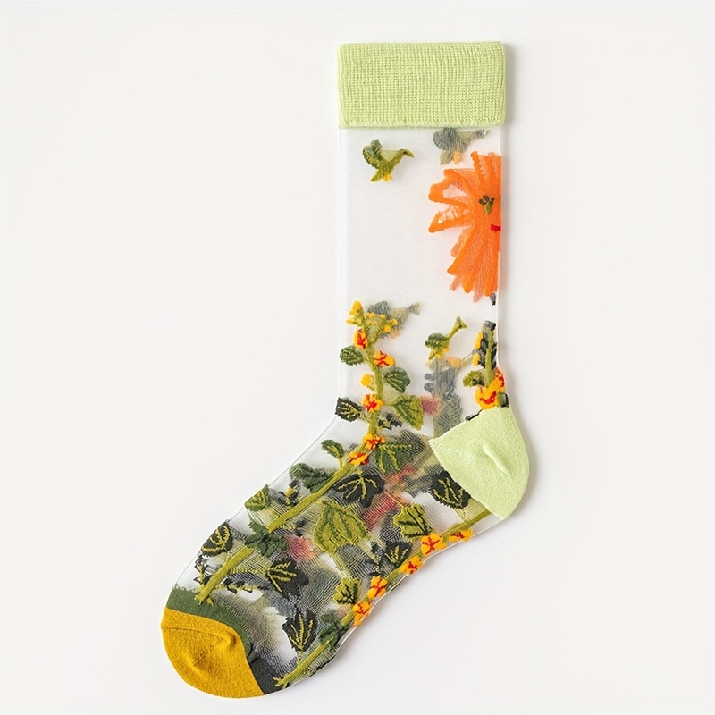 

Floral Glass Silk Socks, Vintage & Stylish Mid Tube Socks, Women's Stockings & Hosiery