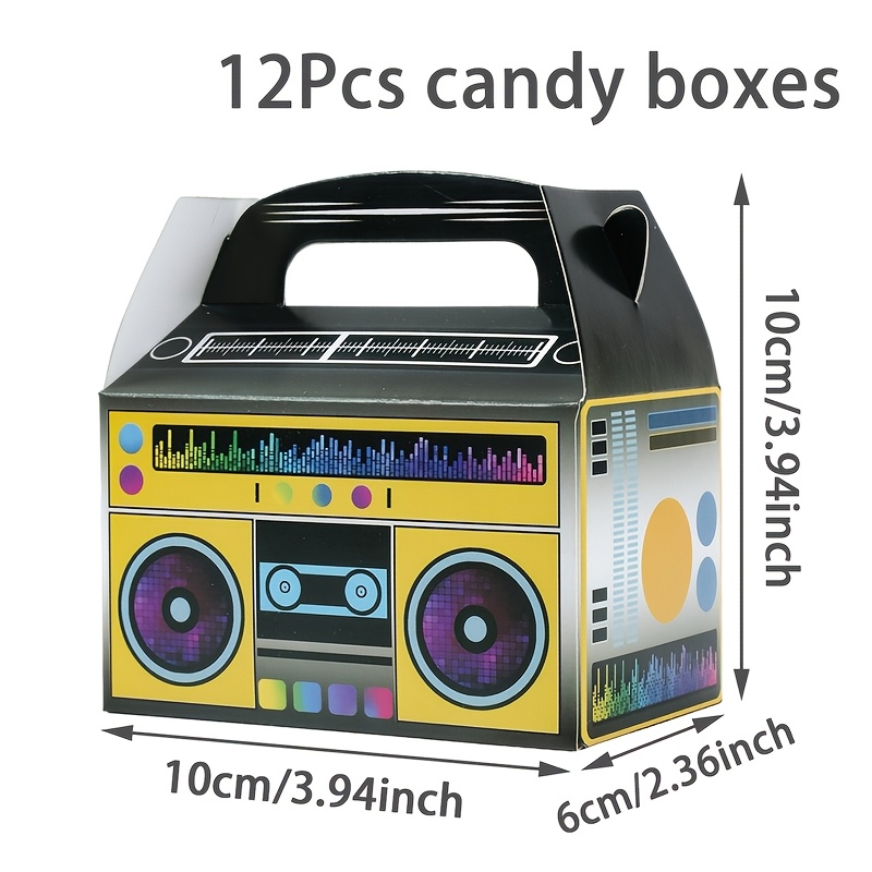 E-shop Geschenk für Sie/Ihn 12 Stück, Schwarze Süßigkeitendose, 80er 90er Schwarzes Retro Design Papier Handheld Süßigkeiten Geschenkboxen mit Griffen,