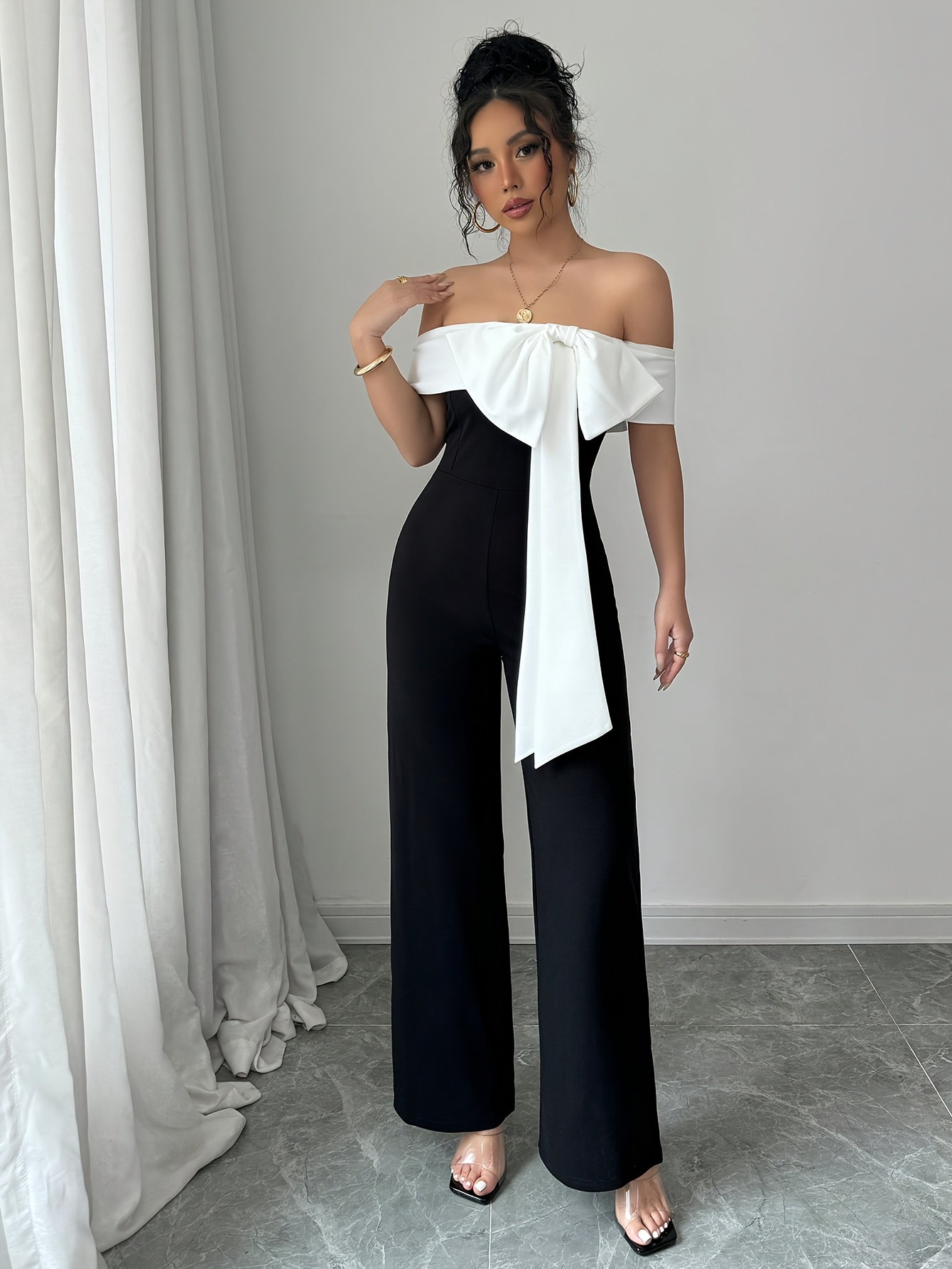 women's elegant shoulder jumpsuit sleeveless party formal Temu