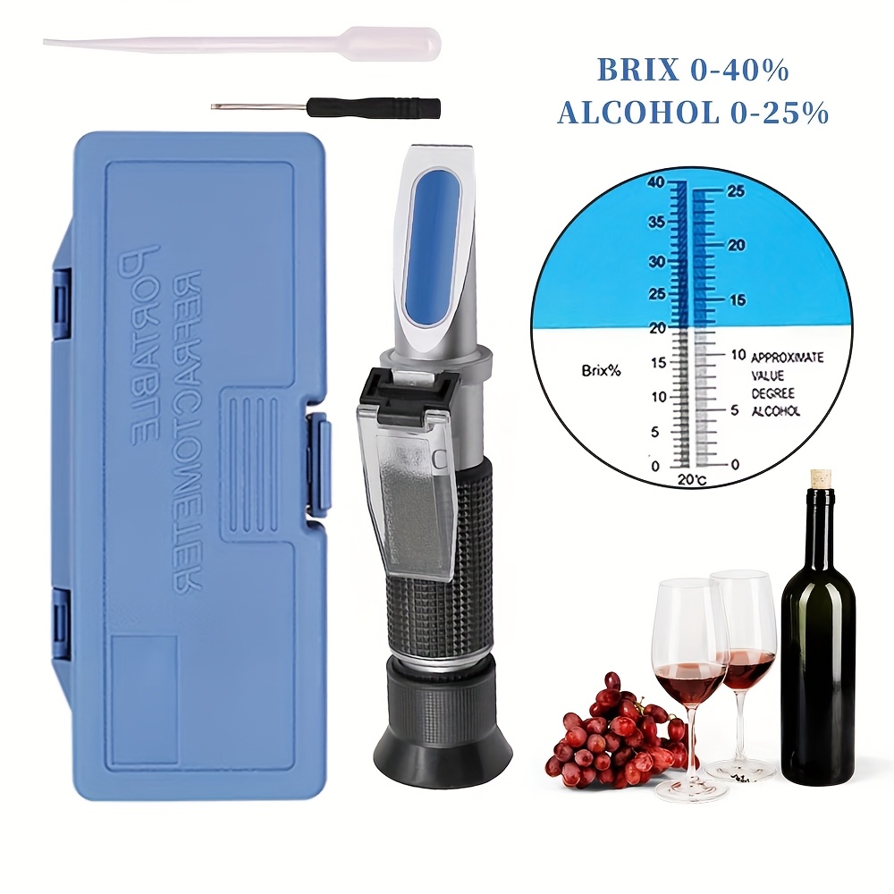 TEMU Refractómetro Portátil para Niveles de , Medidor de Concentración , Medidor de Densidad 0-25% Alcohol, Cerveza 0-40% Brix Detector