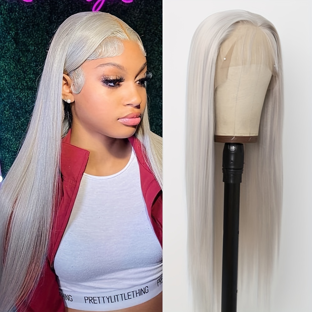 

Long Grey Straight Lace Front Wig For Women Glueless Wigs 180% Density Synthetic Wig Heat Resistant Fiber Hair For Daily Party 26 Inch