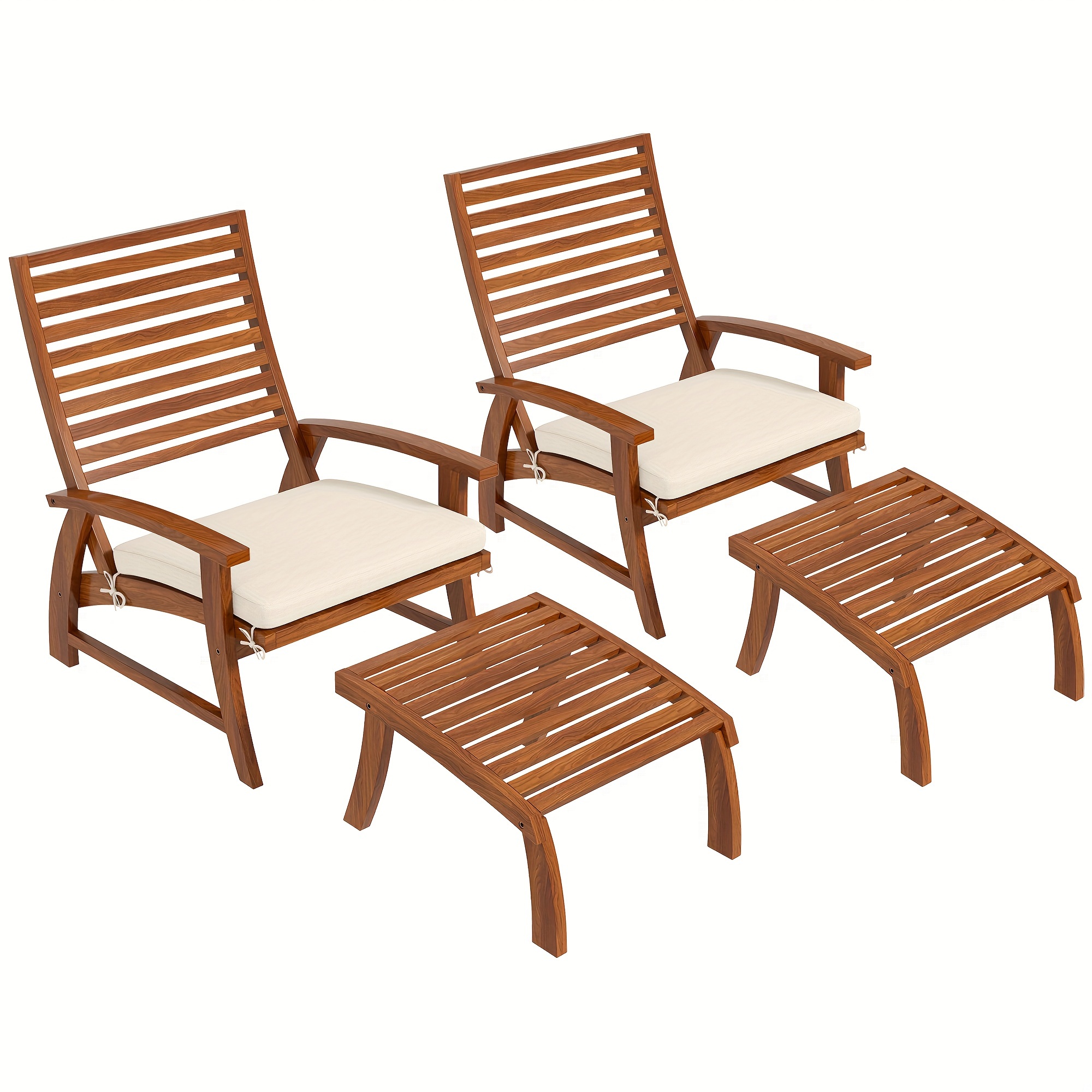 

Outsunny 4 Piece Patio Furniture Set, 2 Chairs With Cushions & Ottomans, Outdoor Chair Set For 2 With Footstools, Slatted Acacia Wood Seat & Backrest, Cream White