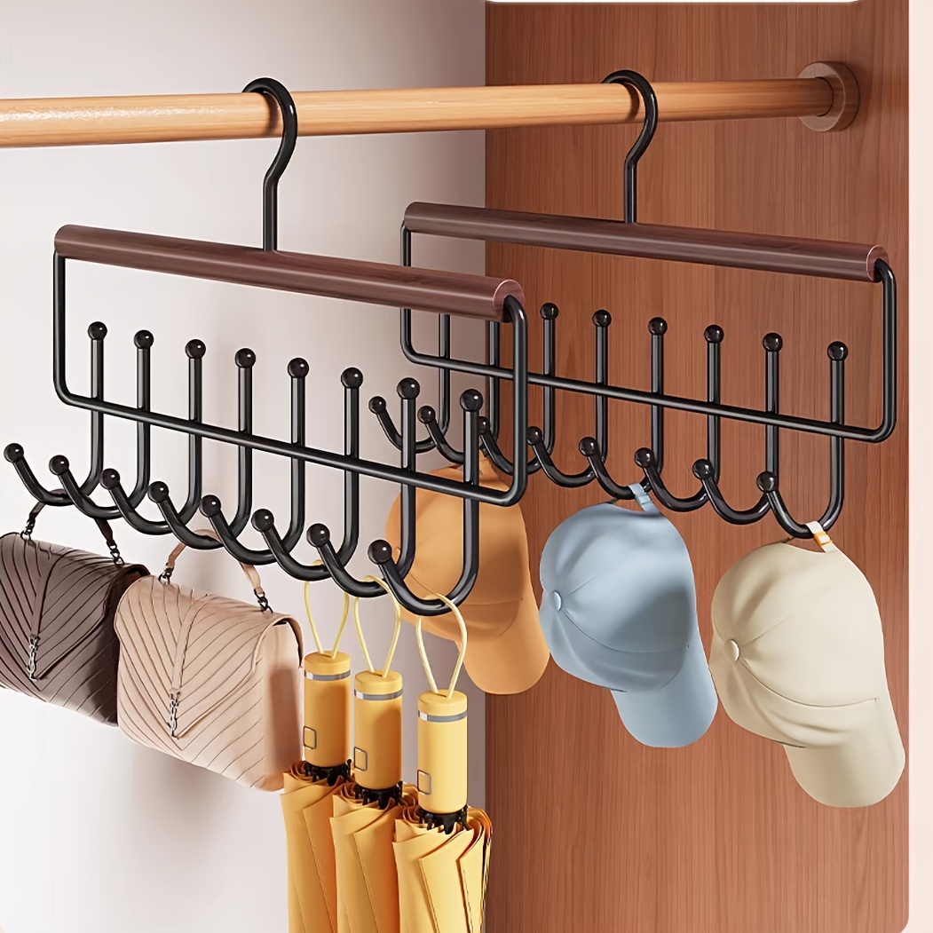 2pcs Wooden Hangers With 8 Hooks, Tie Racks, Vest Storage Rack For Underwear And Clothes, 360&deg; Rotating Space-saving Underwear Organizer With Metal Hooks, Perfect For Home And Clothing Stores