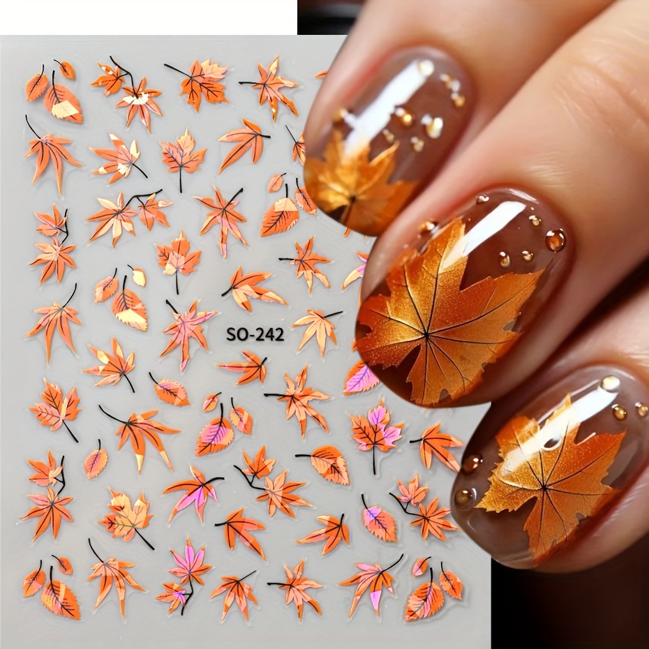 

Autumn Leaf Nail Art Stickers, 2-pack Leaf Nail Decals With Glitter, Self-adhesive Plant Theme Nail Decorations, Shimmery , Unscented, Single Use, For Diy Manicure Design