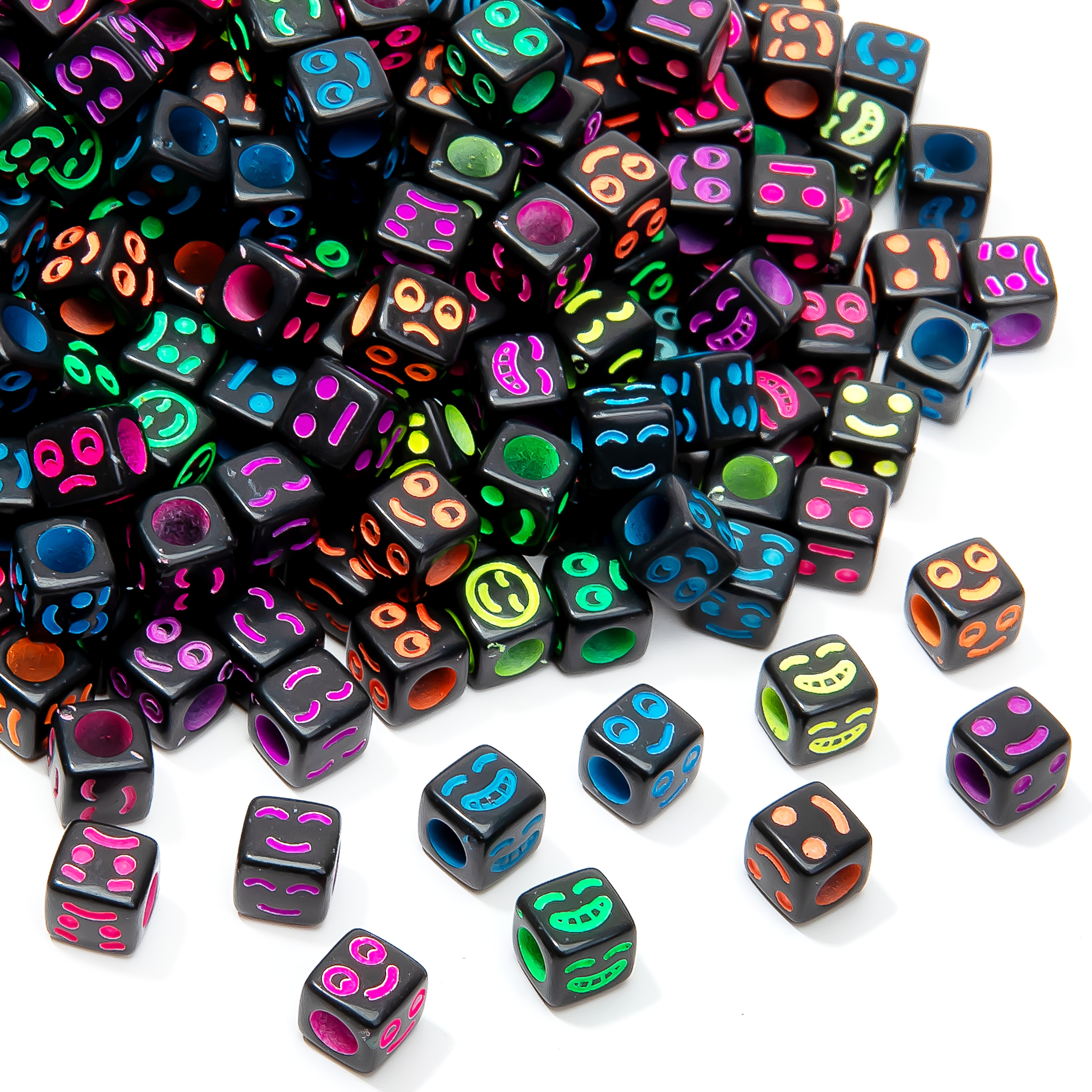 100pcs Square Black With Colorful Acrylic Beads For Making, Bracelets, Earrings, Necklaces, And Other Decorations, Handmade Accessory Parts