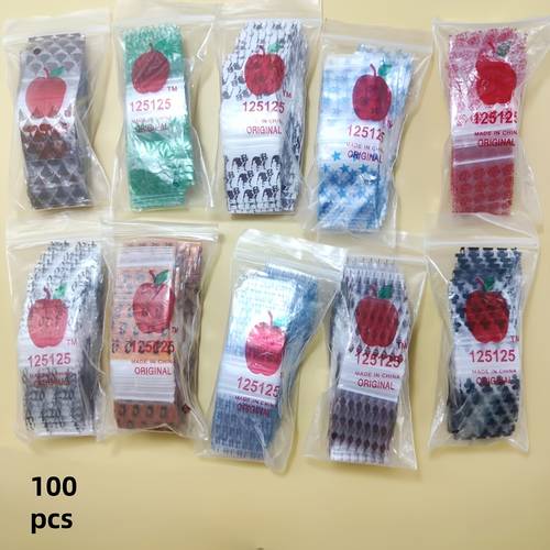 100 self sealing bags with random color prints measuring 3 2cm 1 26inch by 3 2cm 1 26inch mini self sealing bags