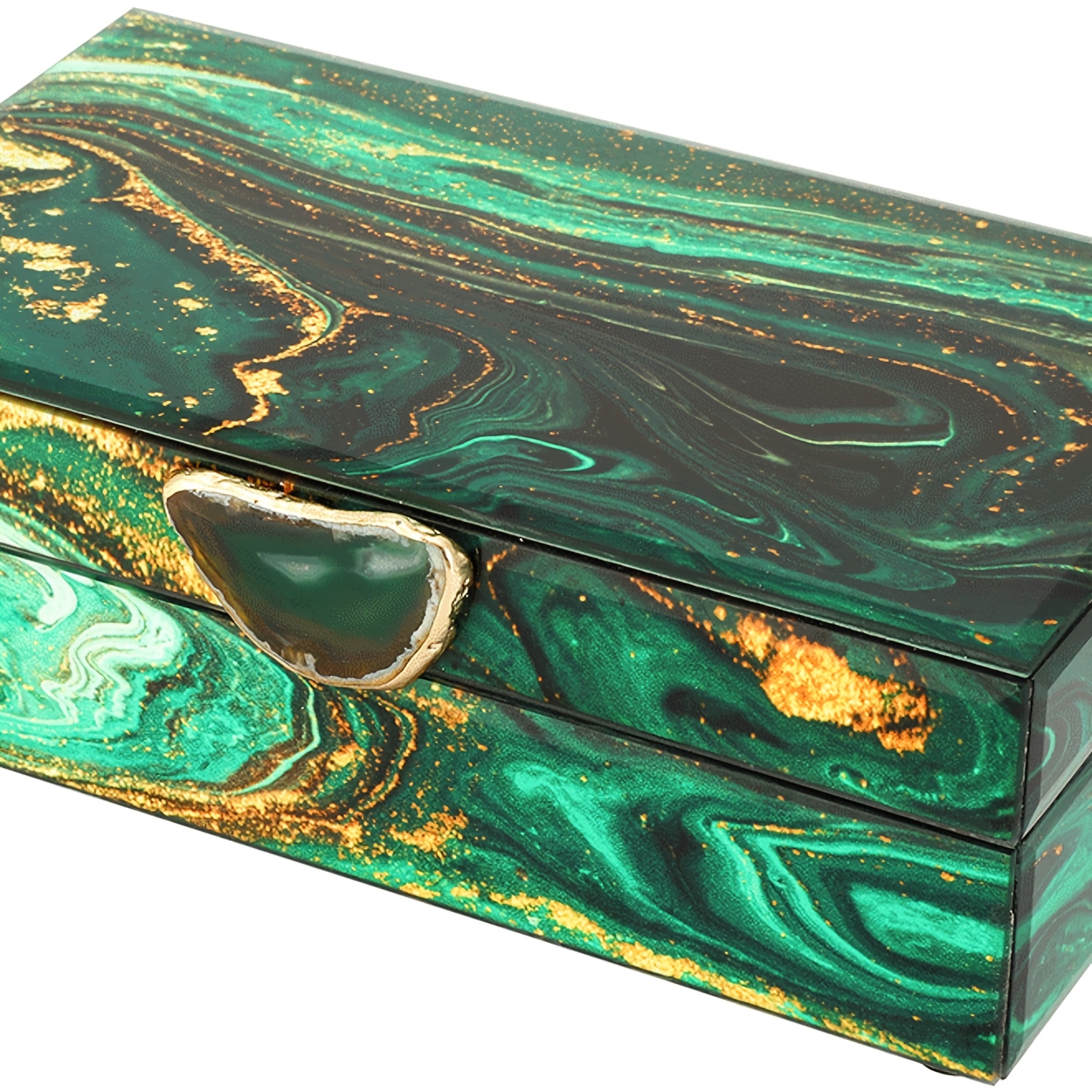Large-Capacity Green Gilded Jewelry Box