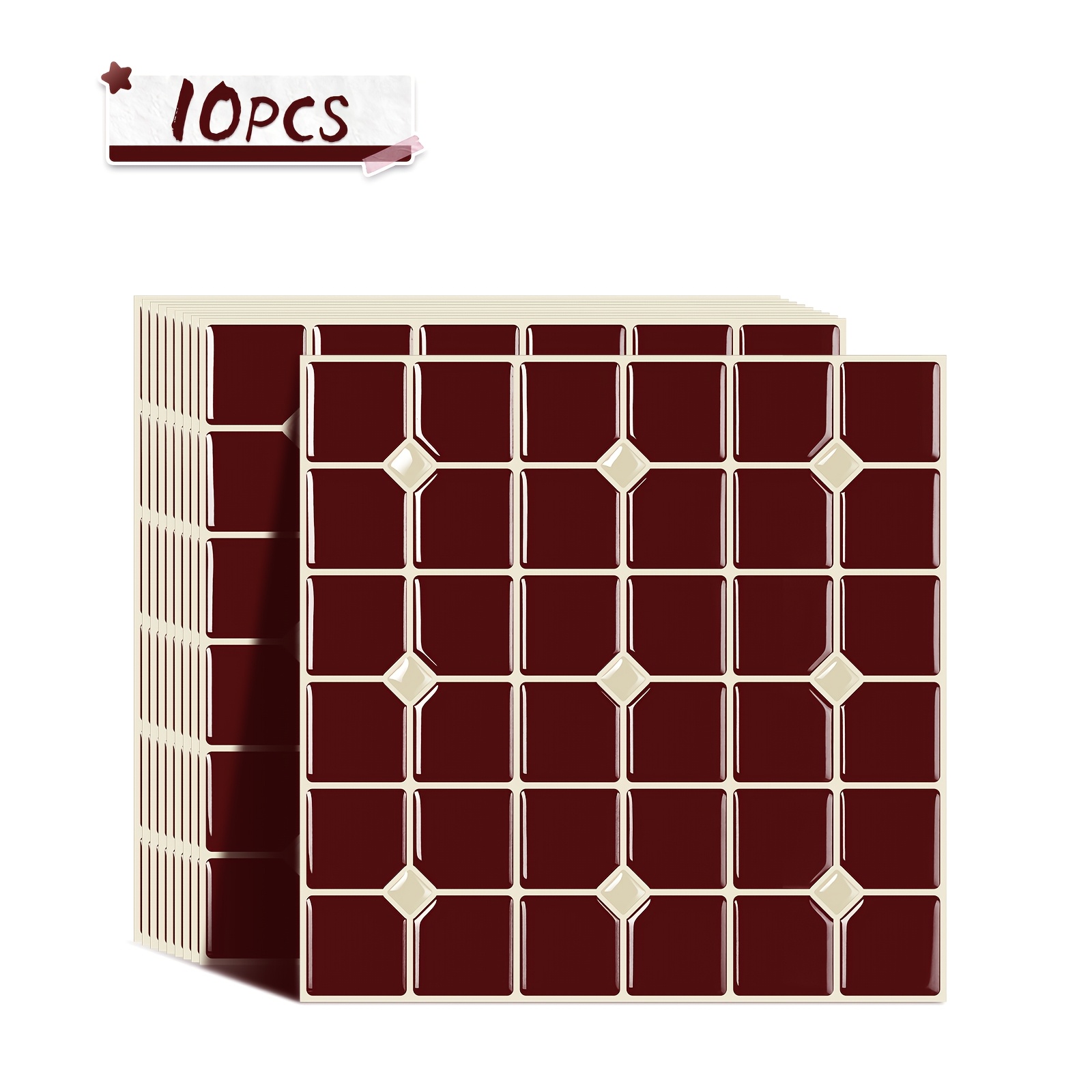 TEMU Vintage Grid Self-adhesive Tile Wall Stickers, Glossy Peel And Stick Backsplash, Waterproof Oilproof , Easy Diy Installation For Kitchen Sink,