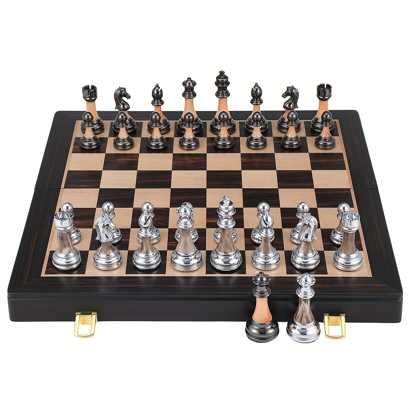 Image of Large Chess Set 45cm/ 17.7-inch Wooden Chessboard, High-end Electroplated And Acrylic Chess King 9cm/ 3.54-inch, Suitable For Adult Family And Festival Gifts