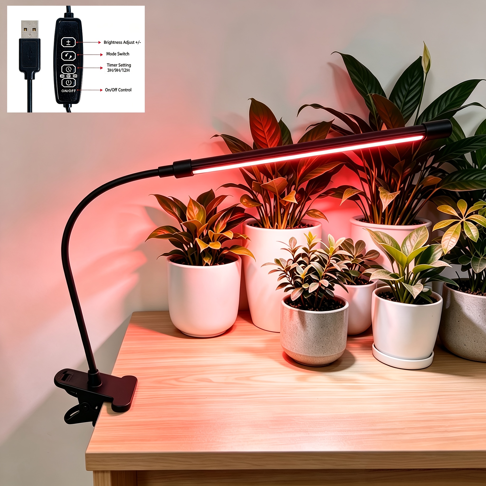 TEMU Lampe de croissance pour plantes avec interface USB, rotation flexible, lampe de pour légumes et fleurs, lampe de croissance pour plantes à LED,