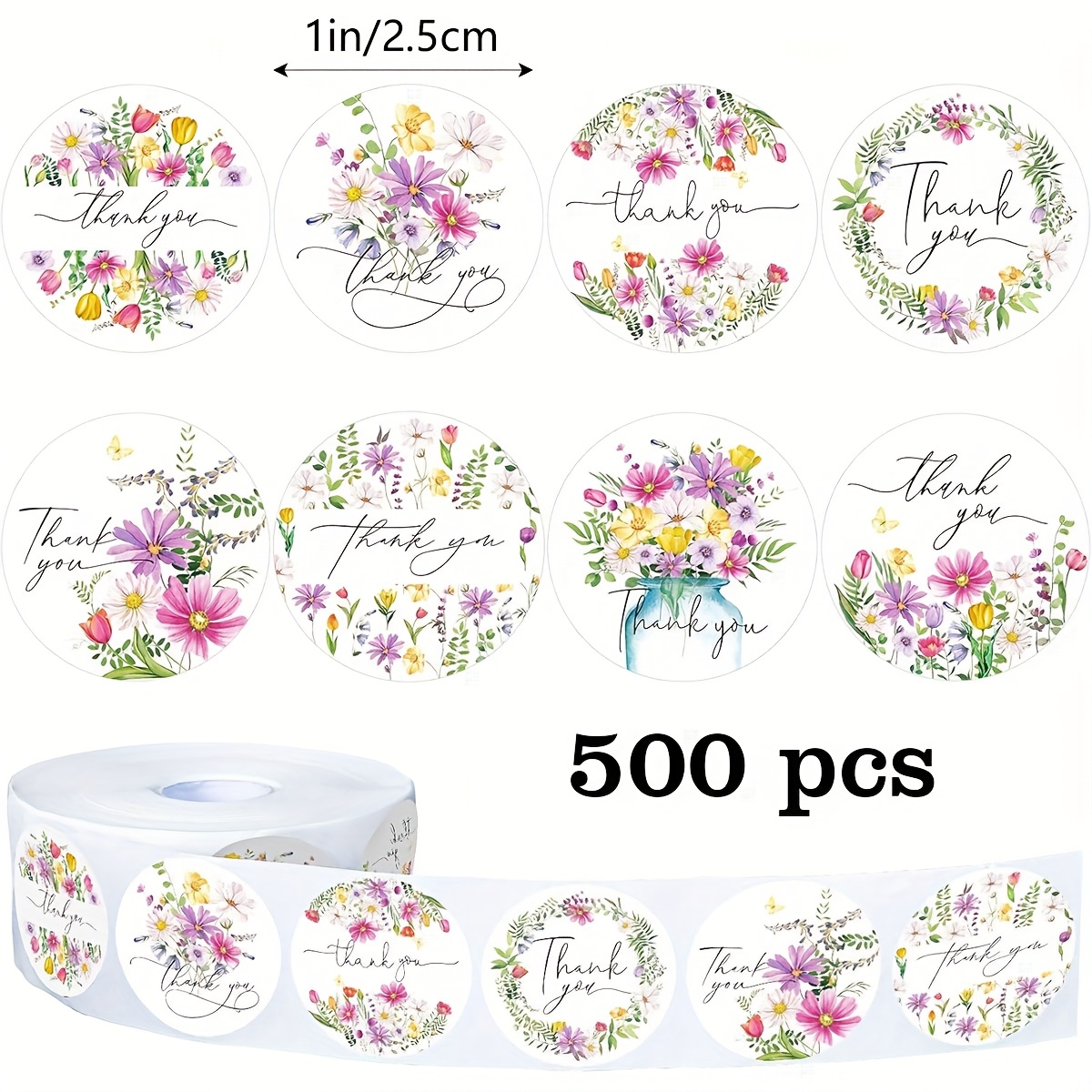 500pcs/roll Adorable Flower Thank You Stickers For Small Business, Bakery Packaging, Wedding Giveaways & Bridal Shower Parties