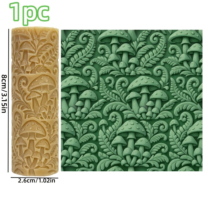 TEMU 1pc A Texture Roller Featuring Mushrooms And Ferns, Ideal For Embossed Designs In Ceramics, Pottery, Sculpture, Weaving, Jewelry Making, And