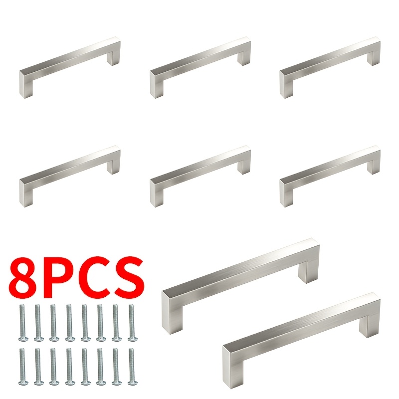 TEMU 8pcs Brushed Stainless U-shaped Cabinet Pulls, Modern Minimalist Square Bar Handles, Sturdy Furniture Hardware For Cabinets, Wardrobes & Drawers