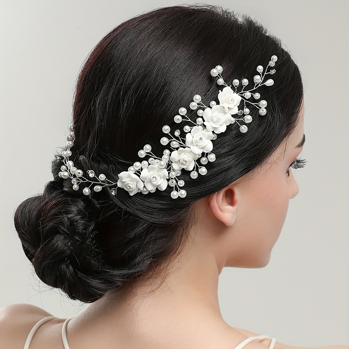 

1pc Elegant Bridal Hair Comb, Rose With Pearls And Crystals, Side Hair Accessory For Women, Hair, Non-scented, Suitable For Normal Hair Type