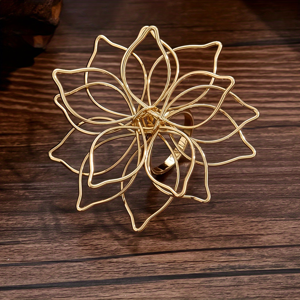 Minimalist Hollow Out Large Flower Open Ring