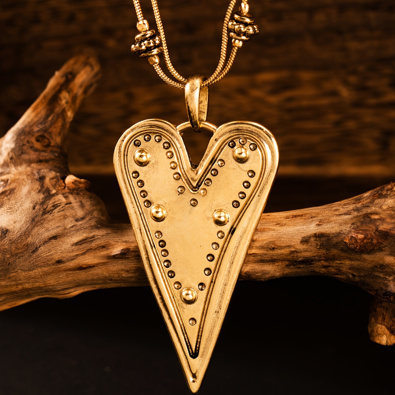 Bohemian Style Vintage Heart Pendant Necklace Double Layer Chain Party Vacation