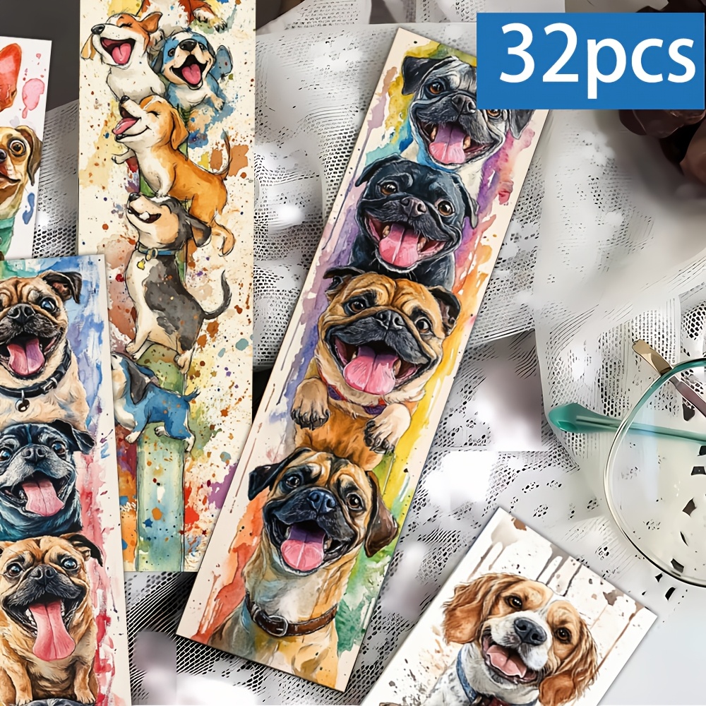 TEMU 32pcs. Cute Watercolour Dog Stacking Bookmarks: Adorable, Bookmarks In A Rounded Rectangular Shape-the Perfect Easter Gift For Book Lovers, And