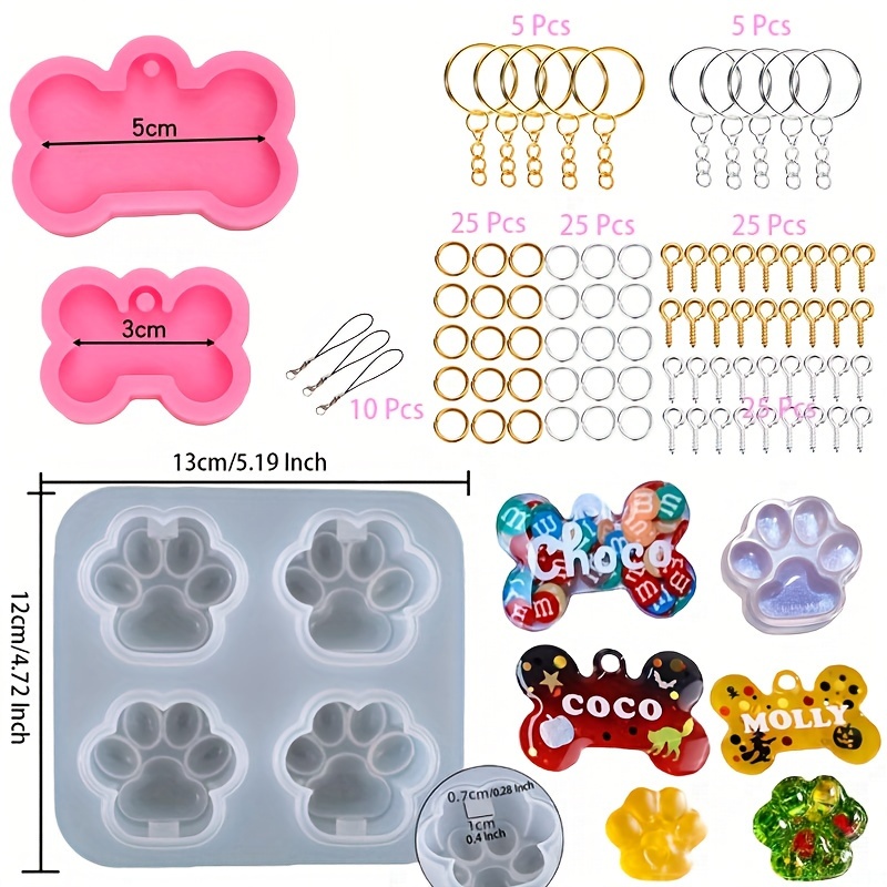 

123pcs Silicone Resin Jewelry Molds Kit, Dog Bone & Paw Pendant Casting Molds For Diy Jewelry, Keychain, Necklace Charms With Tools & Accessories