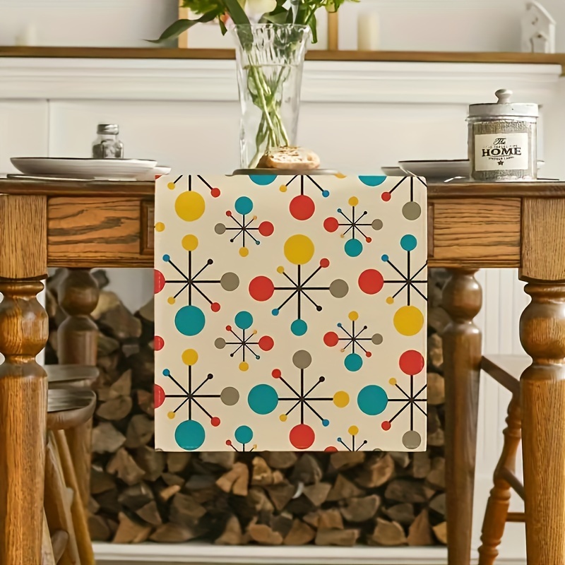 

Mid-century Modern Geometric Polka Table Runner - 100% Polyester, Woven Rectangular Dining Decor, Ideal For Indoor & Outdoor , Home Parties - 1 Piece