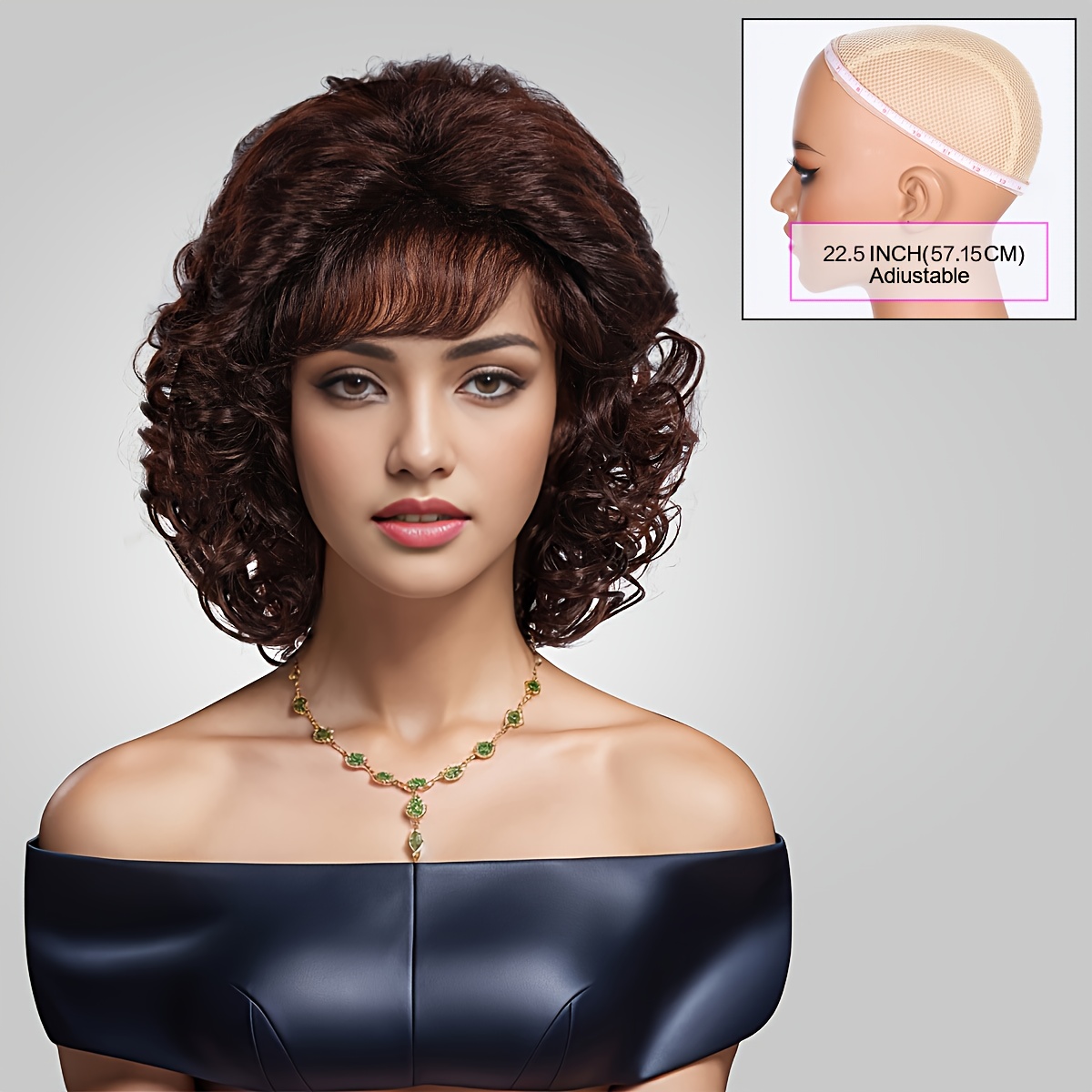 10 Inch Women's Long Fashion Curly Wig With Bangs Synthetic Fiber Wig Suitable For Daily Wear Party Halloween Use Brown Multi-colored Black Color