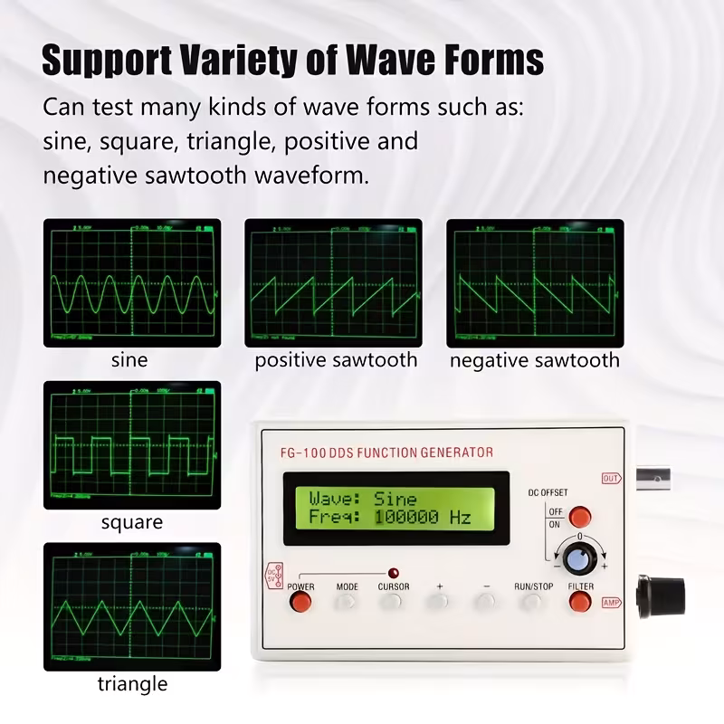 fg 100 dds generator with frequency counter 1hz to 500khz sine square sawtooth usb powered portable design for electronics testing source module Product details 3