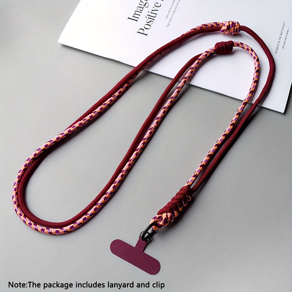 TEMU Un ensemble de cordon tressé pour téléphone portable avec une chaîne de téléphone portable à blocs de couleurs réglable. Il porté à la taille ou