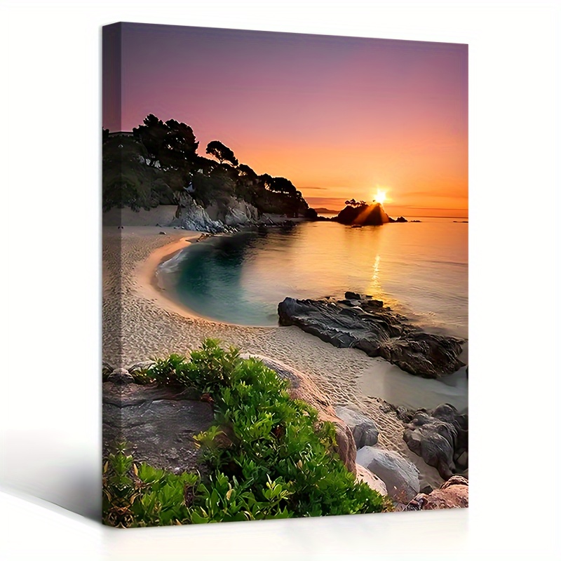 

1pc Wooden Framed Canvas Painting, Beautiful Sunset On The Beach, Wall Art Prints With Frame, For Living Room&bedroom, Home Decoration, Festival Gift, 11.8inch*15.7inch(30cm*40cm)