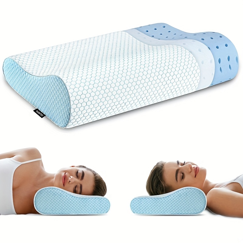 1pc ergonomic neck pillow orthopedic contour support for side back abdominal   gel filled design with hexagonal patterns for     neck pillow for sleeping   aid ergonomic   breathable fabric pillow