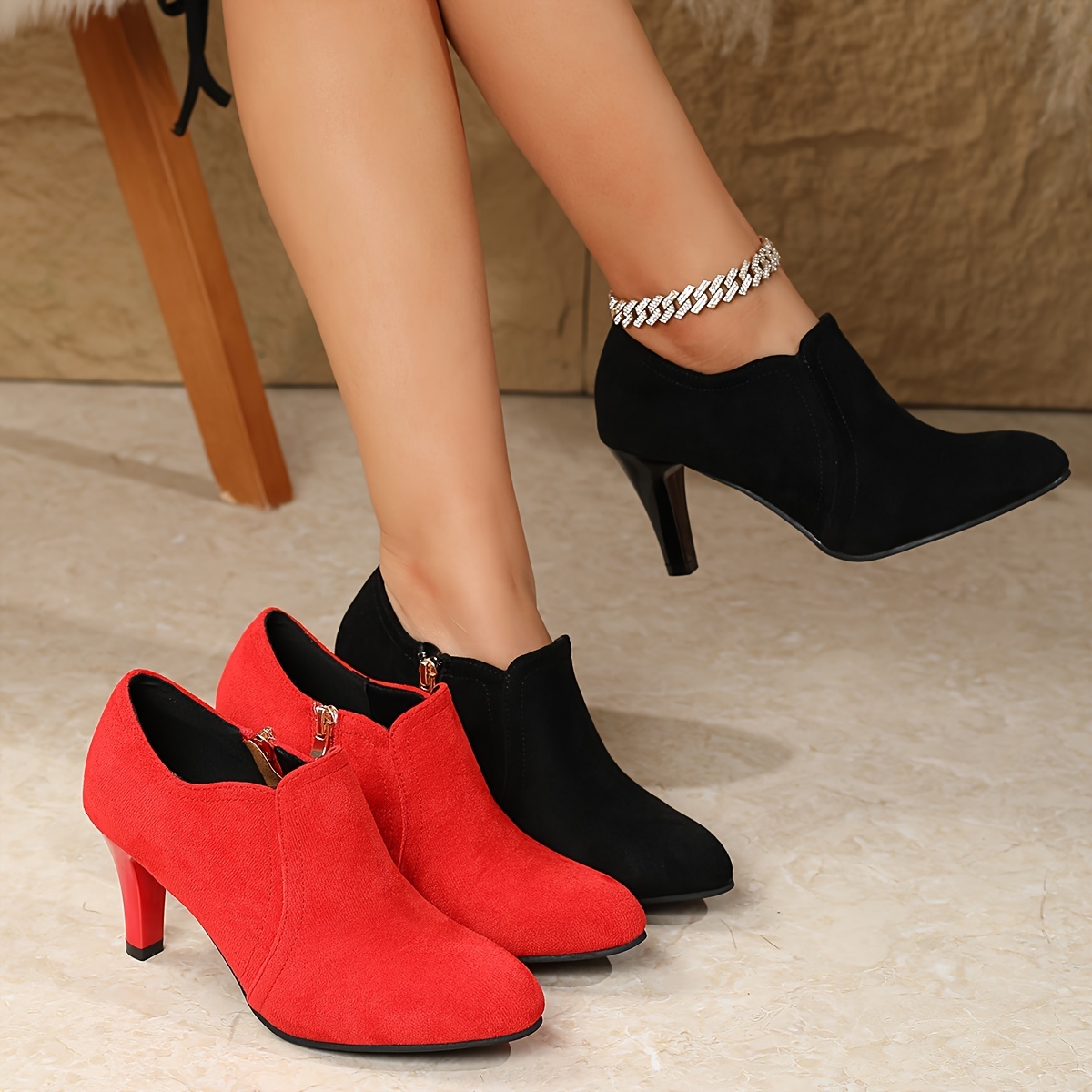 

Women's Elegant Ankle Booties, High Heel Pumps With Side Zipper, Pointed Toe Heeled Boots