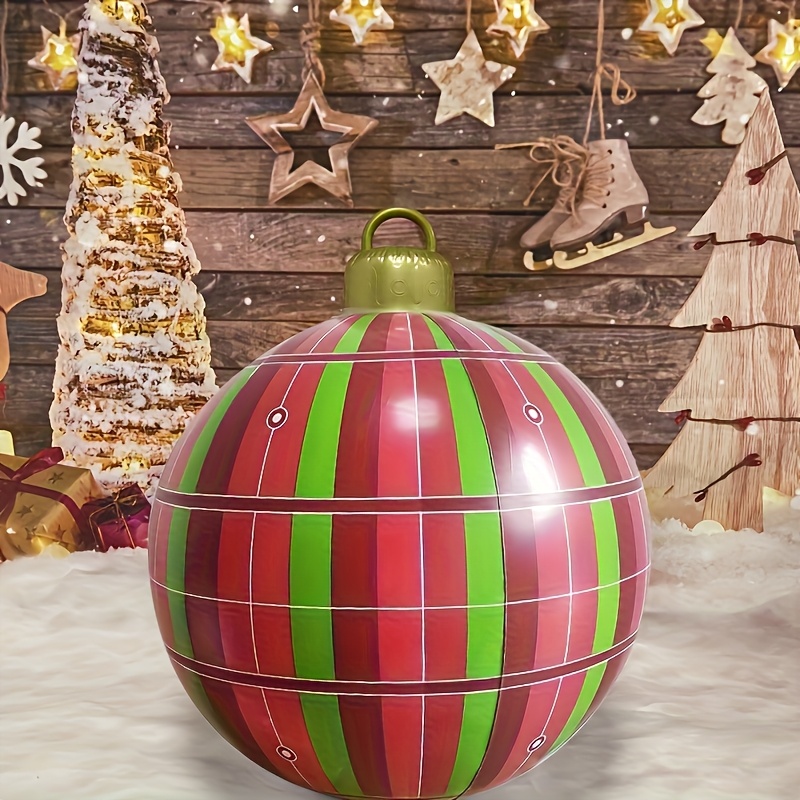Image of 1pc Pvc Inflatable Christmas Ball|24-inch Large Outdoor Fun Festive Atmosphere Printed Inflatable Christmas Decoration Ball|thanksgiving Gift -winter, New Year