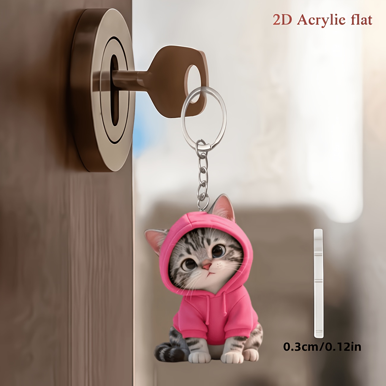 TEMU 2d Flat, 2d Flat 1 Pink Kitten Keychain, Multi-functional Acrylic Keychain, Suitable For Car Key Chains And Backpack Decoration, Valentine's Day