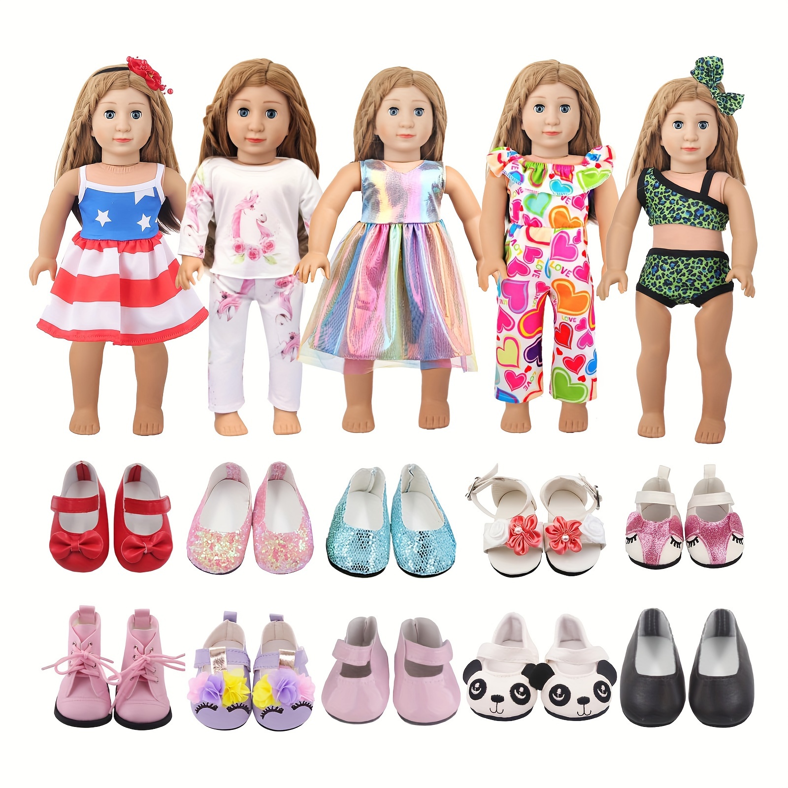 

13pcs 18 Inch Doll Accessories, 5 Sets Of Doll Clothes And 2 Pairs Of Doll Shoes (send By Random) For 18 Inch American Doll, Best Birthday Festivals For Kid, Gril