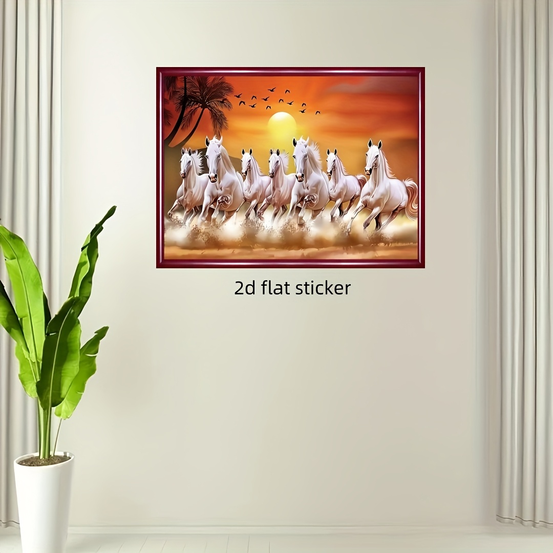 New 2D Seven Lucky Horses Art Wall Sticker, Suitable for Living Room, Bedroom, and Office Decoration
