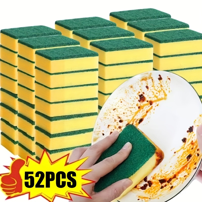 52pcs   sponge kitchen sponge dishwashing sponge multipurpose cleaning sponge household cleaning dual purpose scouring pad durable anti scratch sponge super absorbent cleaning supplies kitchen supplies