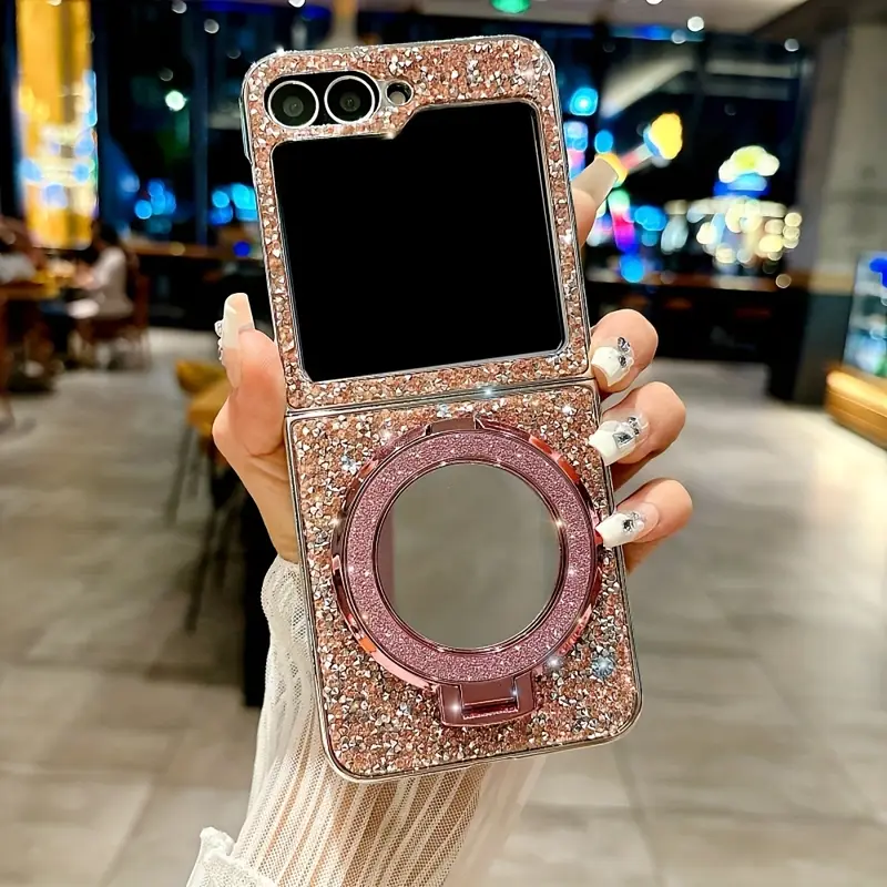 Phone Case - Luxury * * Plating Glitter Mirror Magnetic Holder Stand Phone Case for Galaxy Z Flip 6 5 4 3 Zflip 7 5G Anti-Drop Protective Cover Phone Case - Luxury * * Plating Glitter Mirror Magnetic Holder Stand Phone Case for Galaxy Z Flip 6 5 4 3 Zflip 7 5G Anti-Drop Protective Cover
