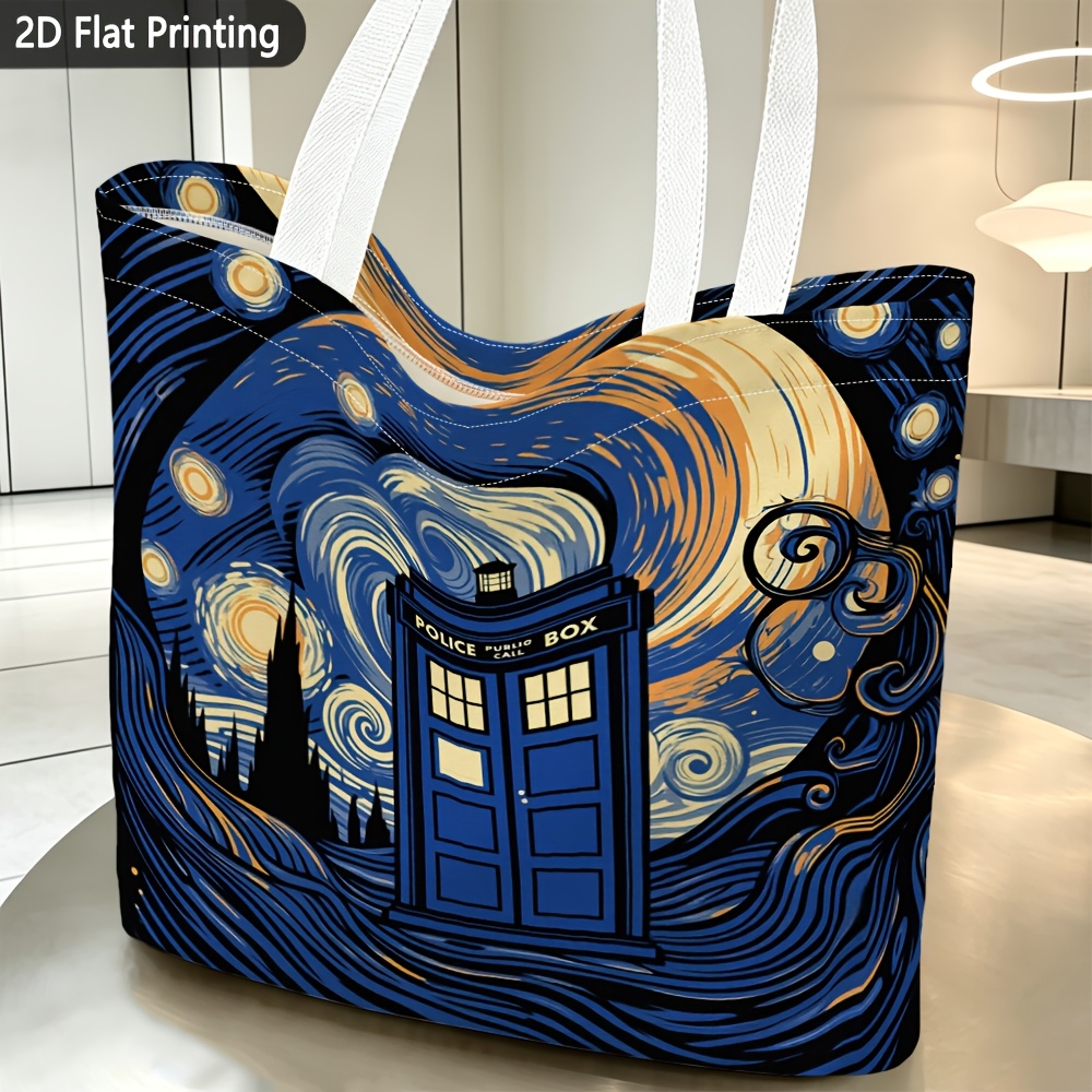 TEMU 1pc, Women's Shoulder Bag, 2d Flat "starry Night " Art-themed Printed Shoulder Bag, Exquisite Ladies' Handbag, Reusable, Fine , Shopping,