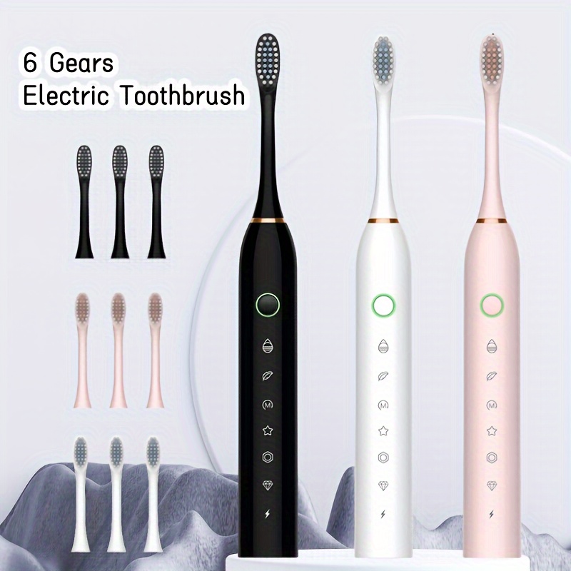 

Toothbrush With 6 For Adults, Rechargeable Usb Electric Toothbrush With Replacement Head, In 3 Colors, Great Gift