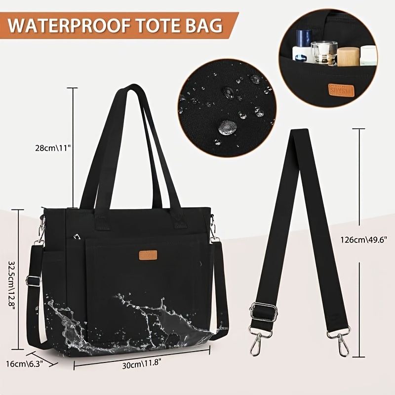 Canvas Tote Bag For Women With Zipper And Multiple Compartments Large Shoulder Bag Beach Bag Waterproof Crossbody Bag For School Work