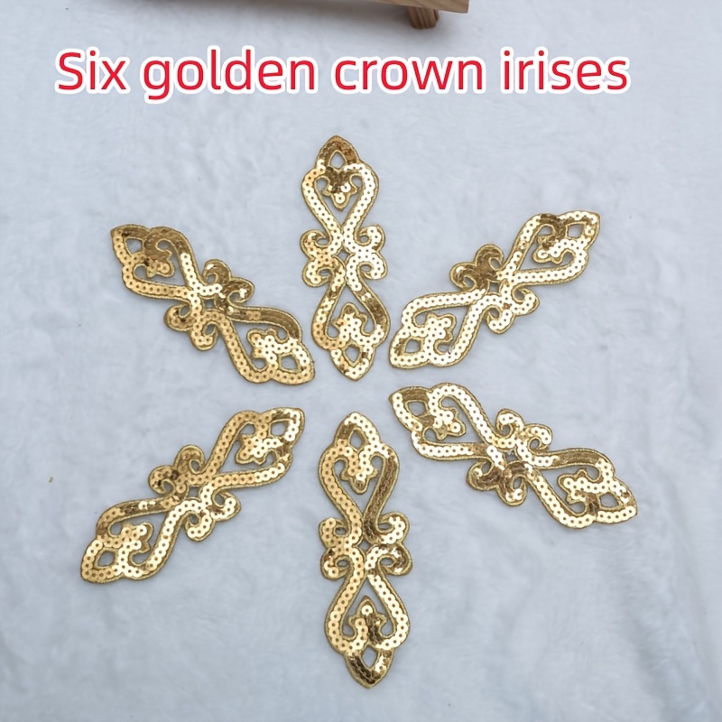 TEMU A Set Of 6 Crown Iris Sequins Embroidered Cloth Patches For Curtains, Skirt Bag Packaging Decoration Patch Stickers