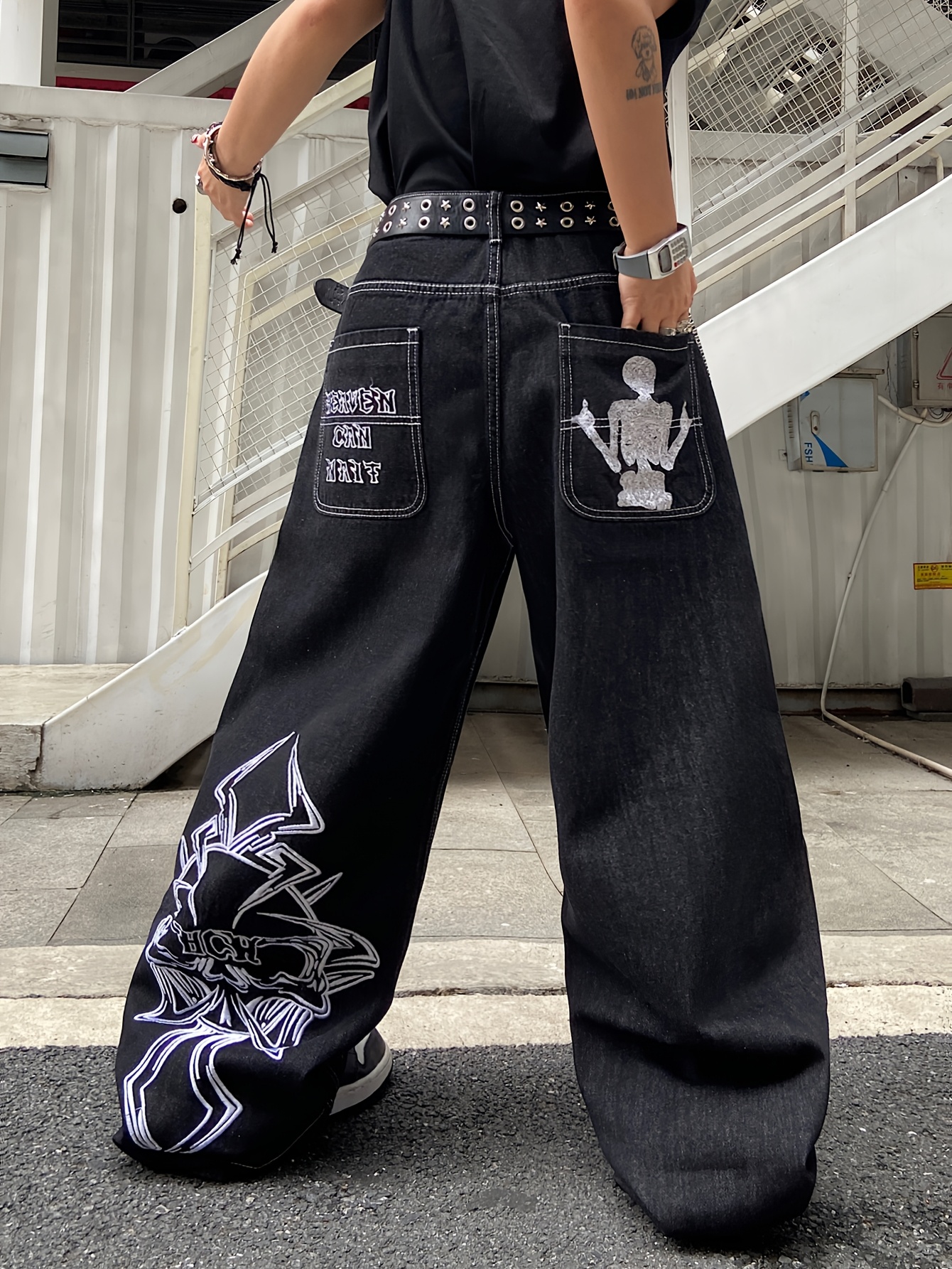 Men's Baggy Jeans Printed Baggy Jeans For Men – Wide Leg Hip Hop