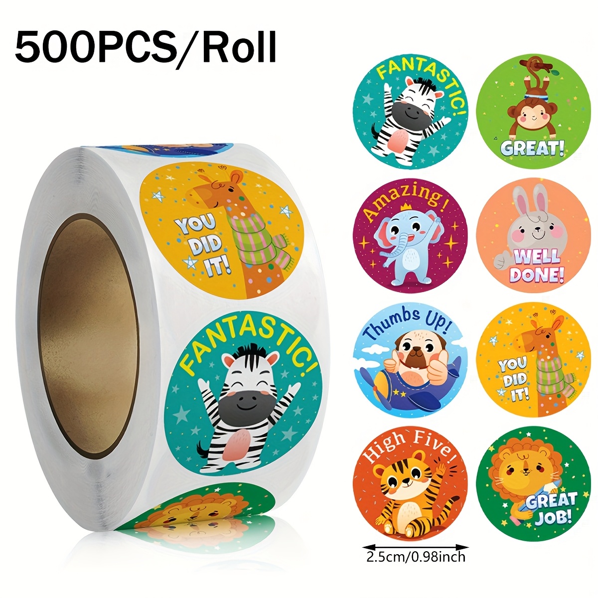 500 Stickers/rolls Animals English Stickers Reward Stickers