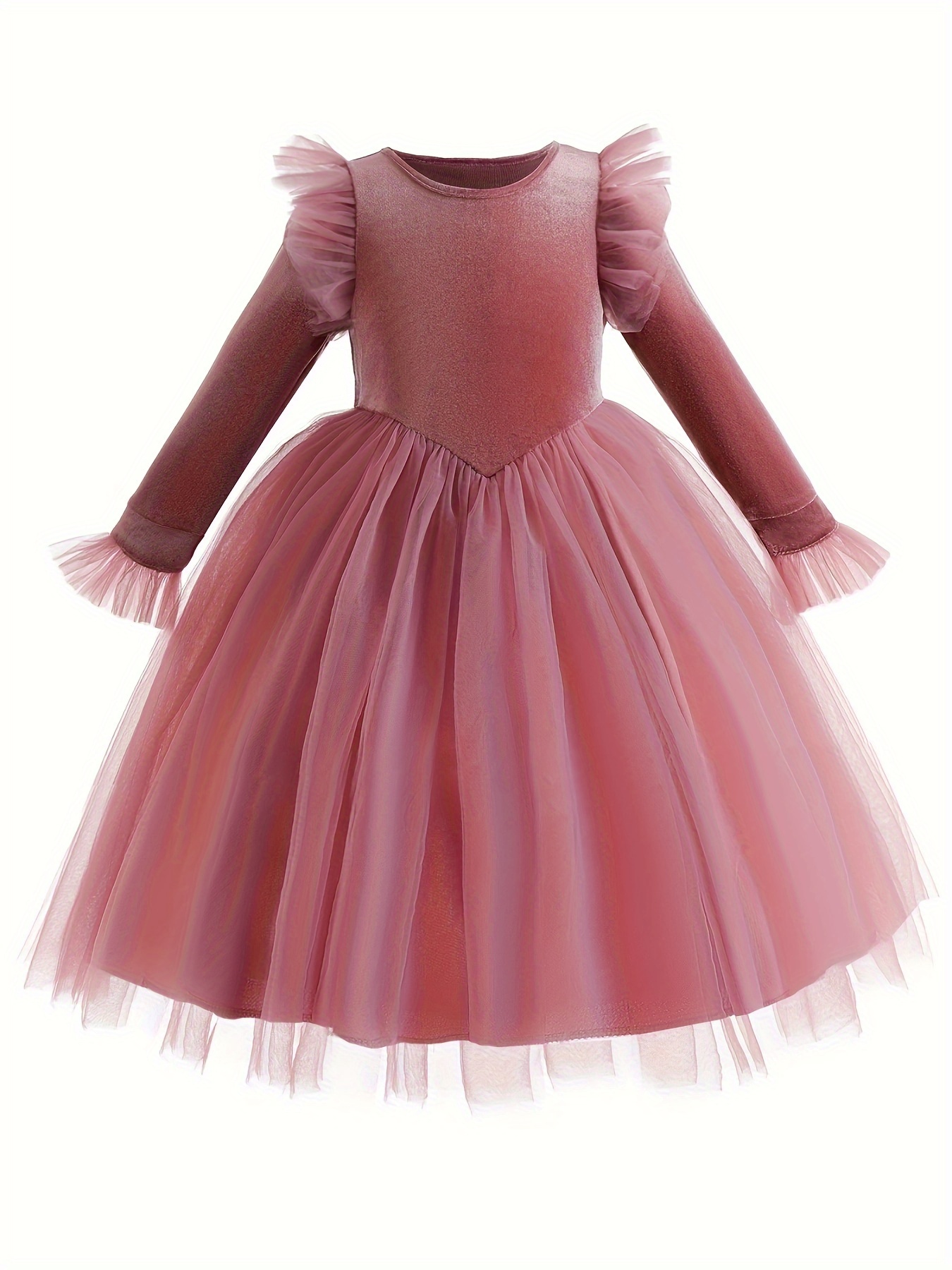2 years retro elegant velvet pageant dress long sleeves - Temu