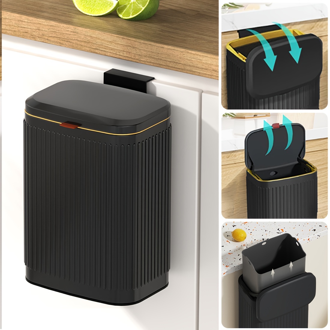 TEMU Kitchen Compost Bin Hanging Trash Can With Lid, 2.1 Gallon Stainless Steel Trash Can Compost Bin, Wall-mount Indoor Kitchen Trash Bin For