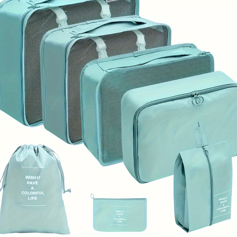 

7 Pcs Solid Color Packing Cubes For Travel, Luggage Packing Organizers, Toiletries Shoes Clothes Cosmetics Storage Bags