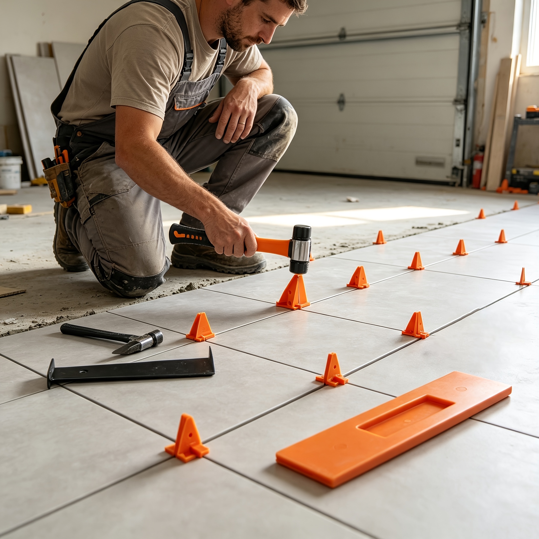 Image of 63pcs Laminate Flooring Installation Kit, Featuring Adjustable Flooring Spacers, An Upgraded Tapping Block With A Handle, A Heavy-duty Pull Bar, A High-strength Hammer, And 20 Spacers.