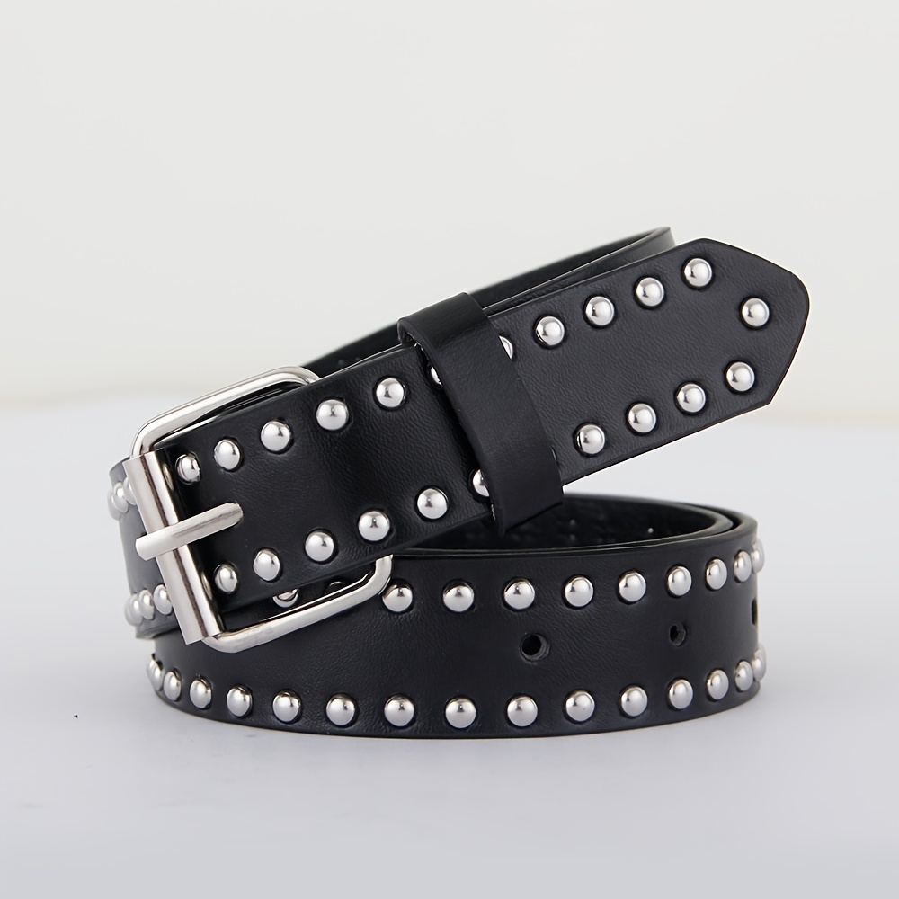TEMU 1pc New Women's Studded Belt, Versatile Fashionable Black Vintage Punk Style Belt For Jeans