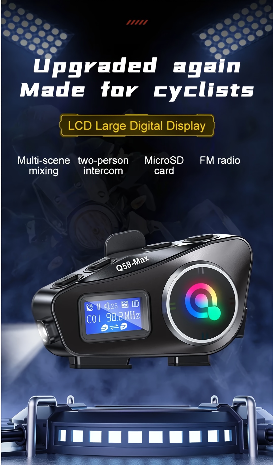 Dispositivo de comunicación para casco de motocicleta Q58-MAX, intercomunicador inalámbrico 5.3, 500M, con intercomunicador Moto, función de compartir música y pantalla LCD