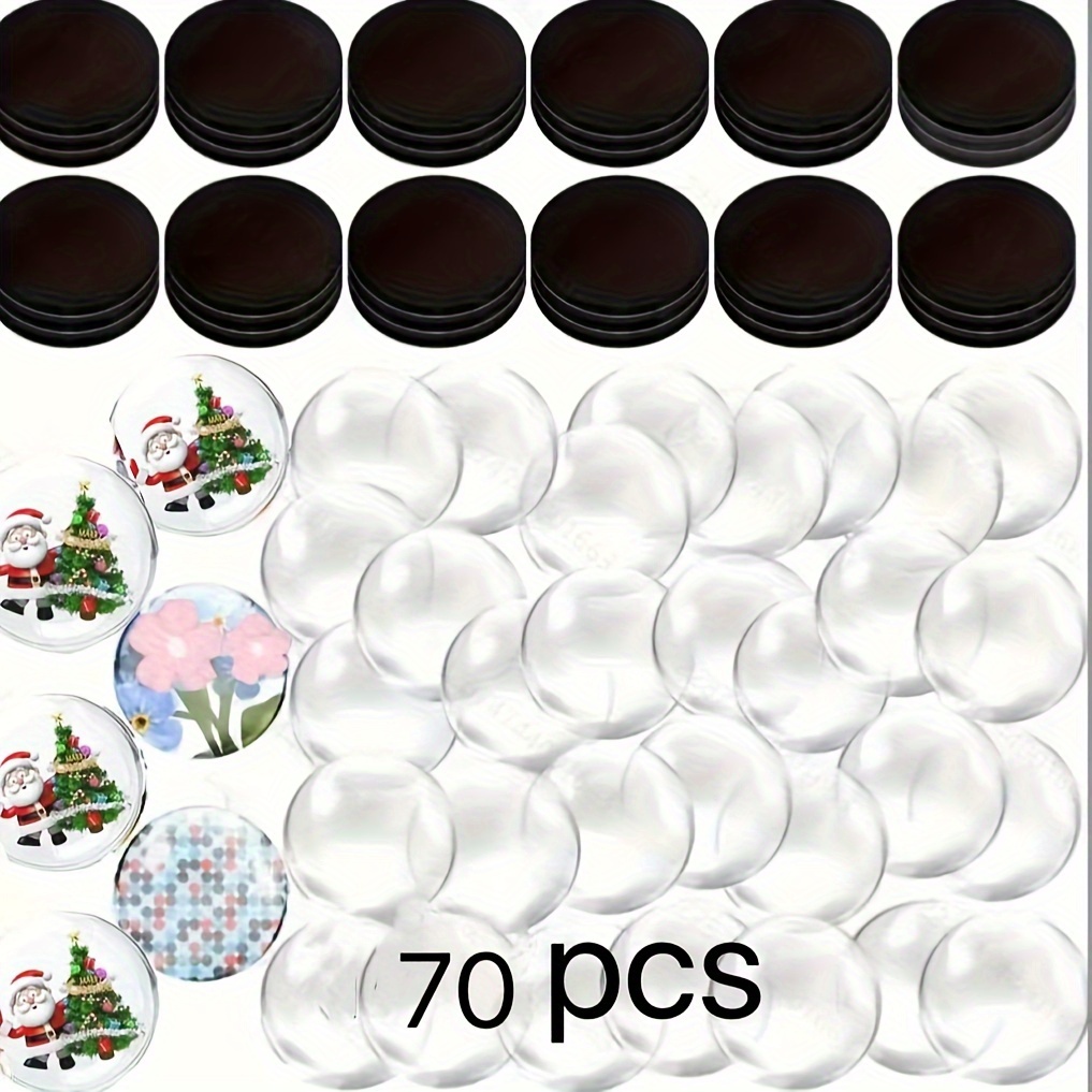 Image of 70pcs Handmade Glass Refrigerator Stickers Fridge Magnets Set, With Adhesive And Transparent Glass Cabochon Gems, Suitable For Kitchen Decoration 35pcs Cabochon Glass And 35pcs Fixed Magnets