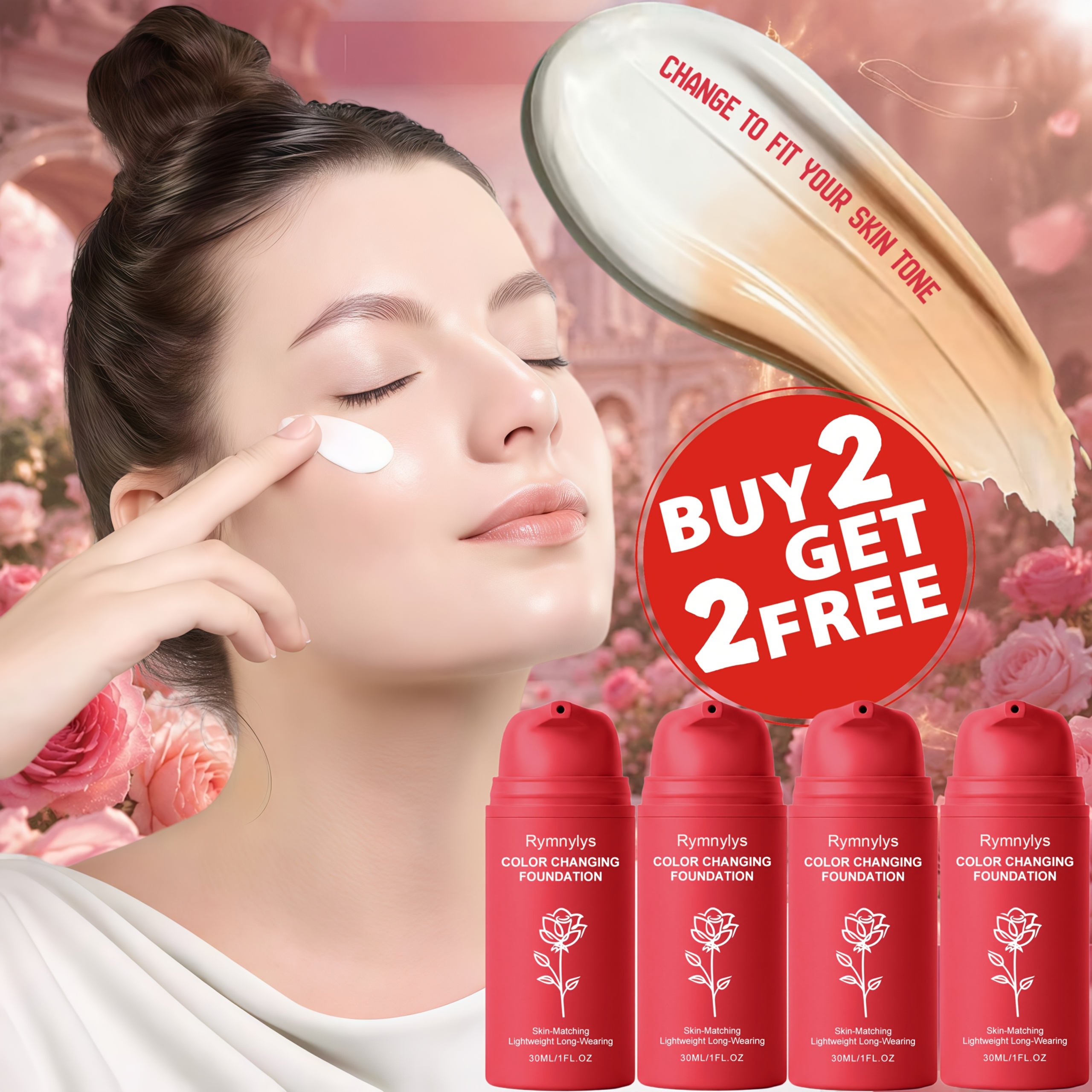 4pcs Foundation, Color Changing Foundation, Skin Matching Lightweight Face Makeup, Wearing Natural Coverage Liquid Foundation For Tones, 30ml Cosmetic.perfect For -ups