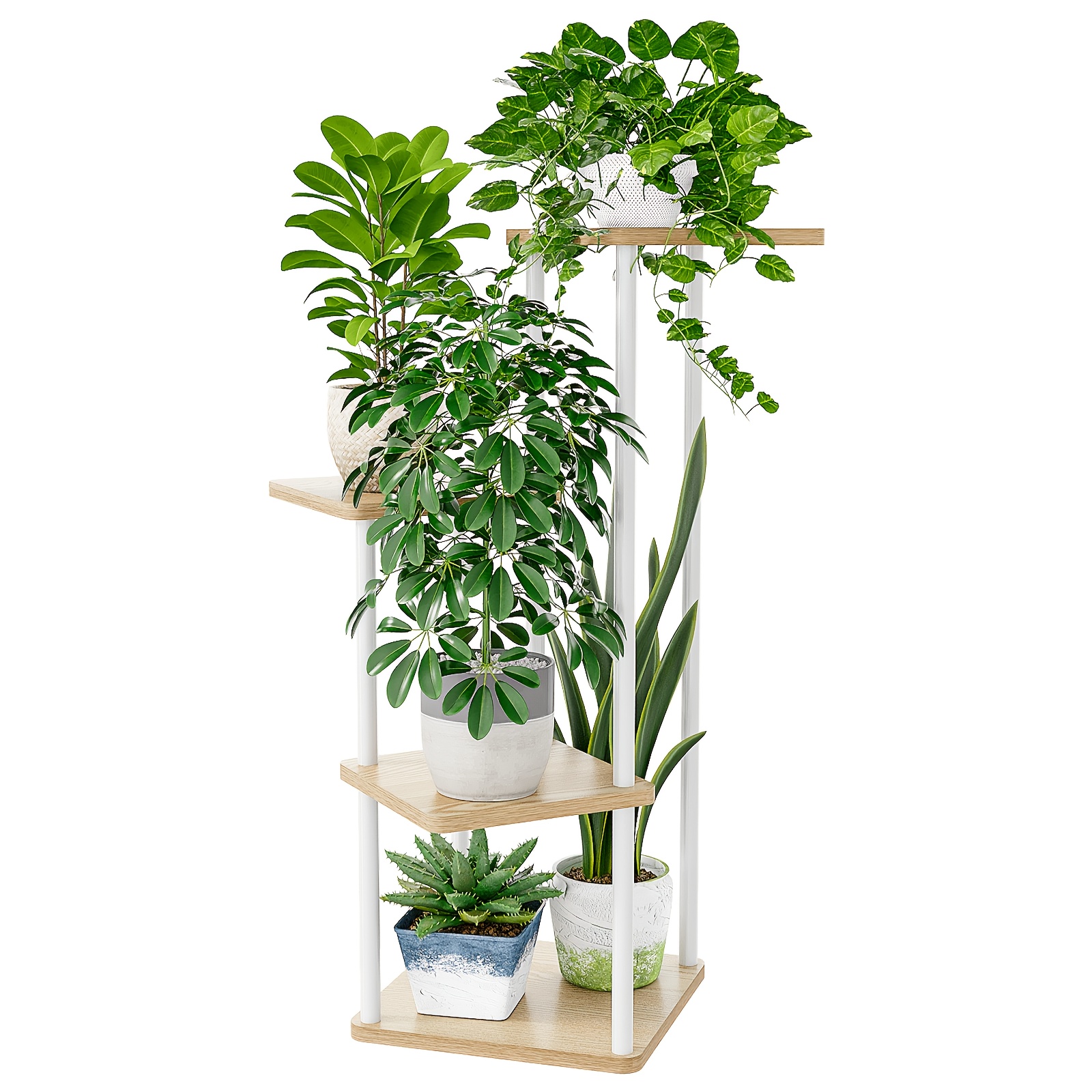 Image of Bamworld Small Plant Stand Indoor, 4 Tier Metal Plant Shelf For Multiple Plants, Corner Flower Stand For Patio, Garden, Balcony, Living Room, Bedroom (white)